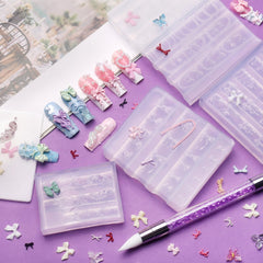 Lifestyle view of Laza molds on a manicure station illustrating at-home use