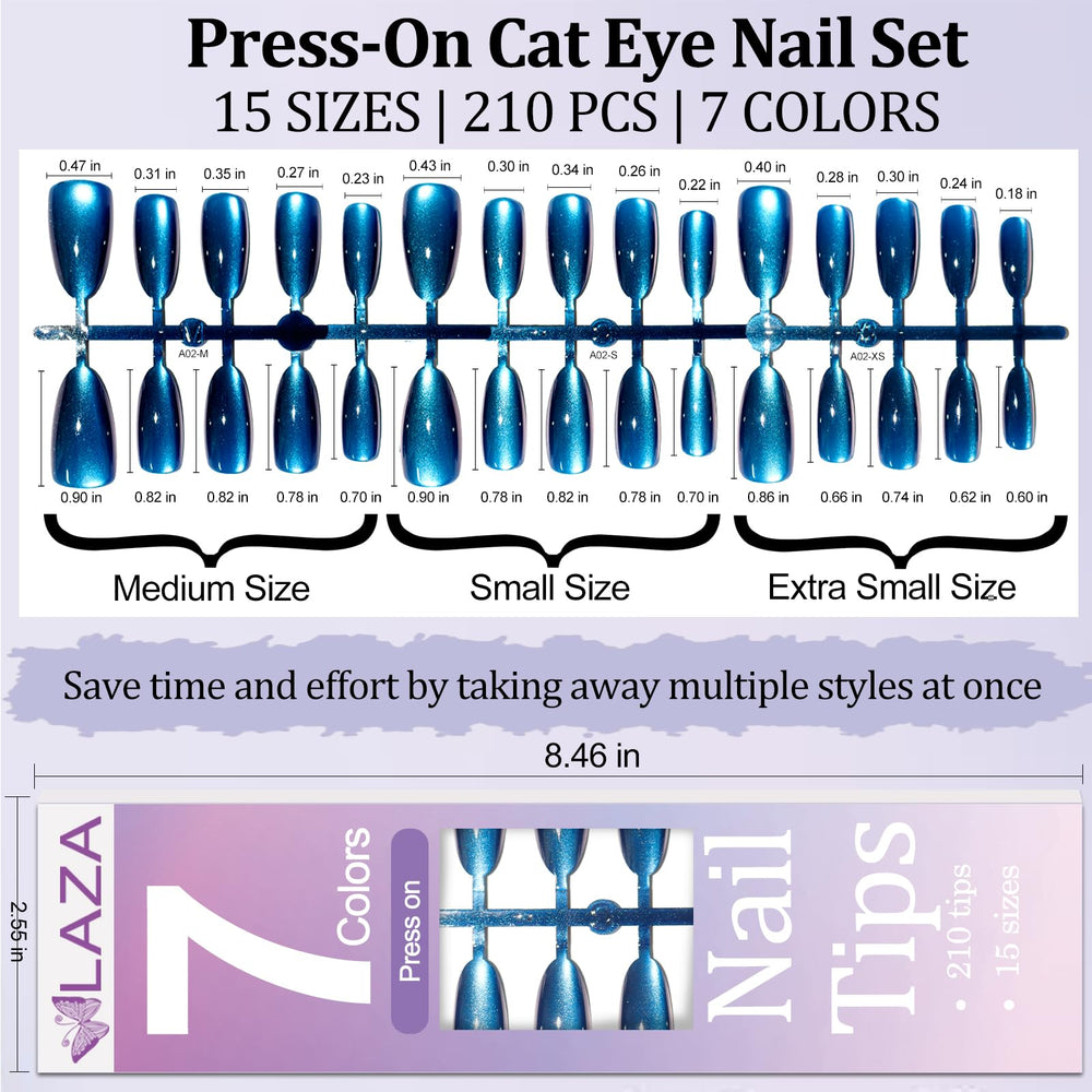 Laza press-on nails next to ruler showing length and scale options