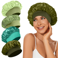 LEADUWAY front view of four satin bonnets showing color variety and convenience