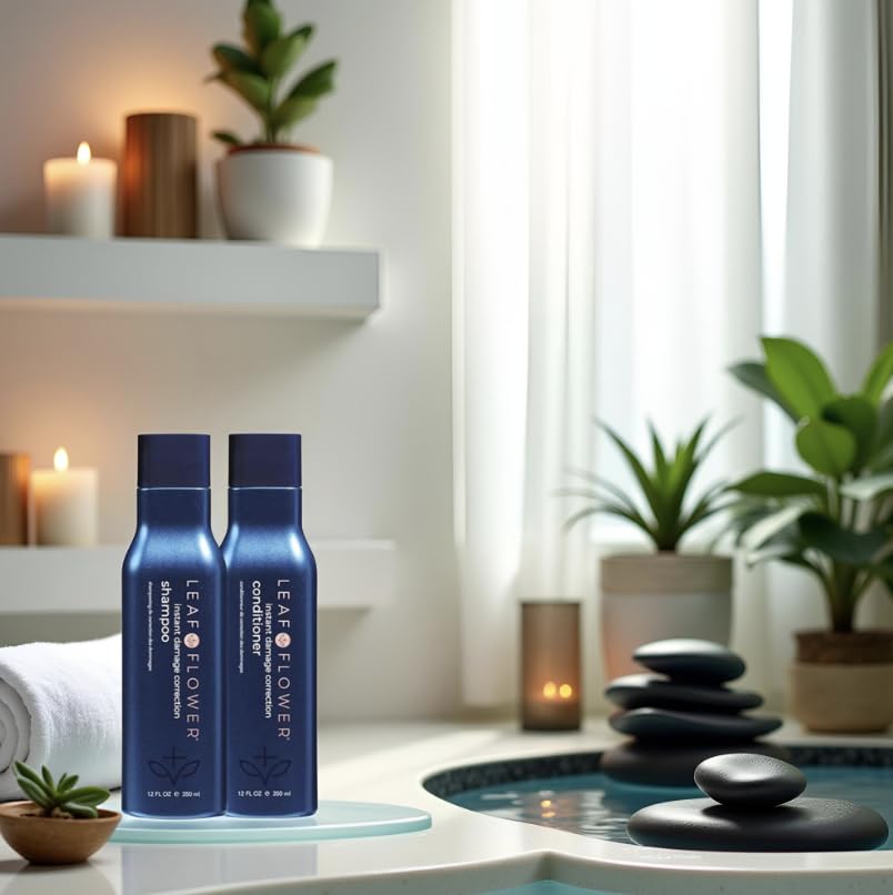 Leaf & Flower duo in bath lifestyle scene showing natural routine benefit