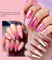 Hand with LEDSUUEI chrome nails showcasing reflective mirror finish benefit