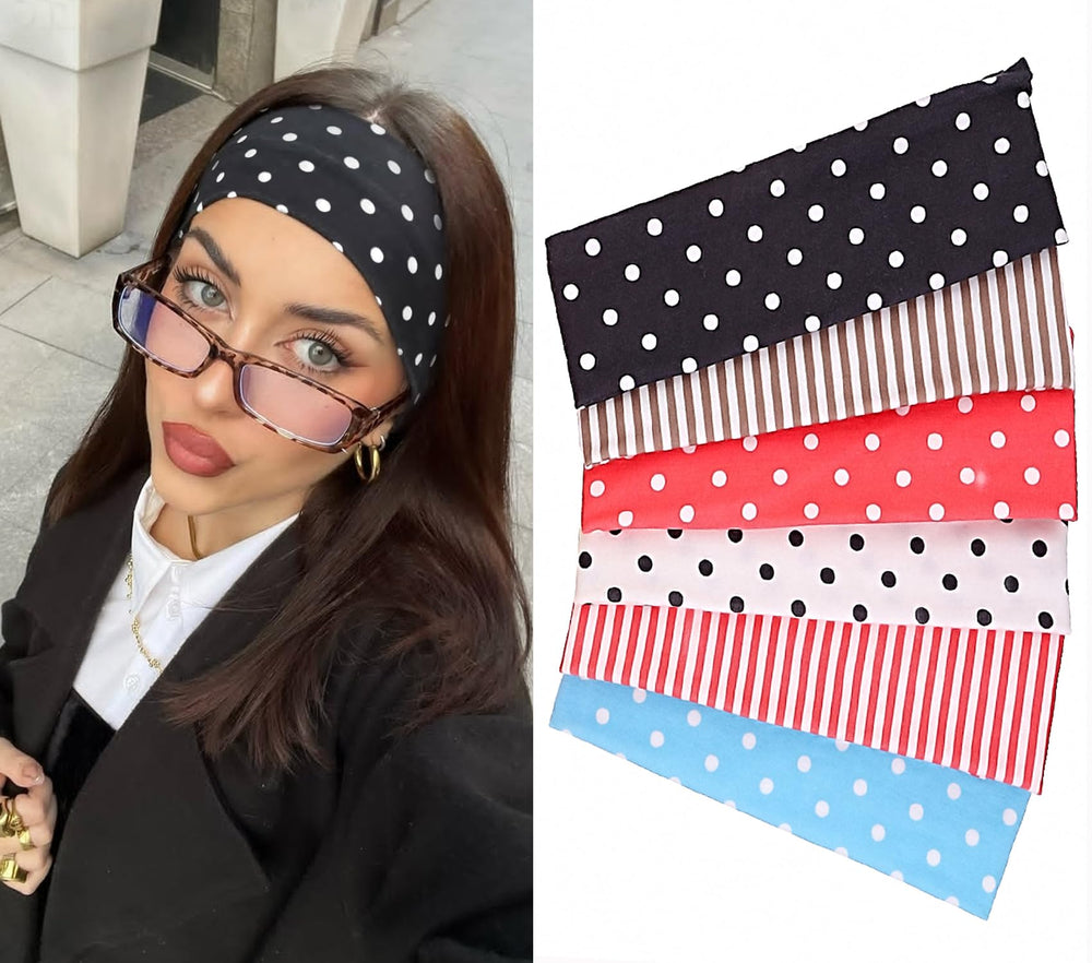Leeven front view of six patterned headbands showing colors and patterns, easy outfit matching