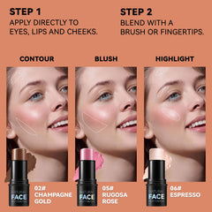LemonSac stick application on cheek demonstrating quick sculpting