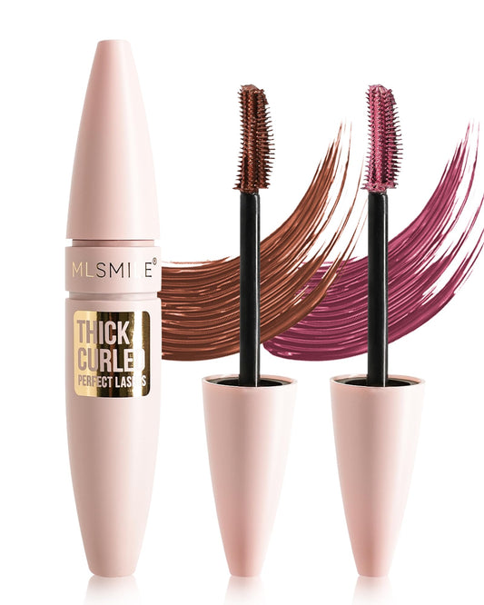 Lestpola mascara tube front view showing brown-burgundy shade benefit