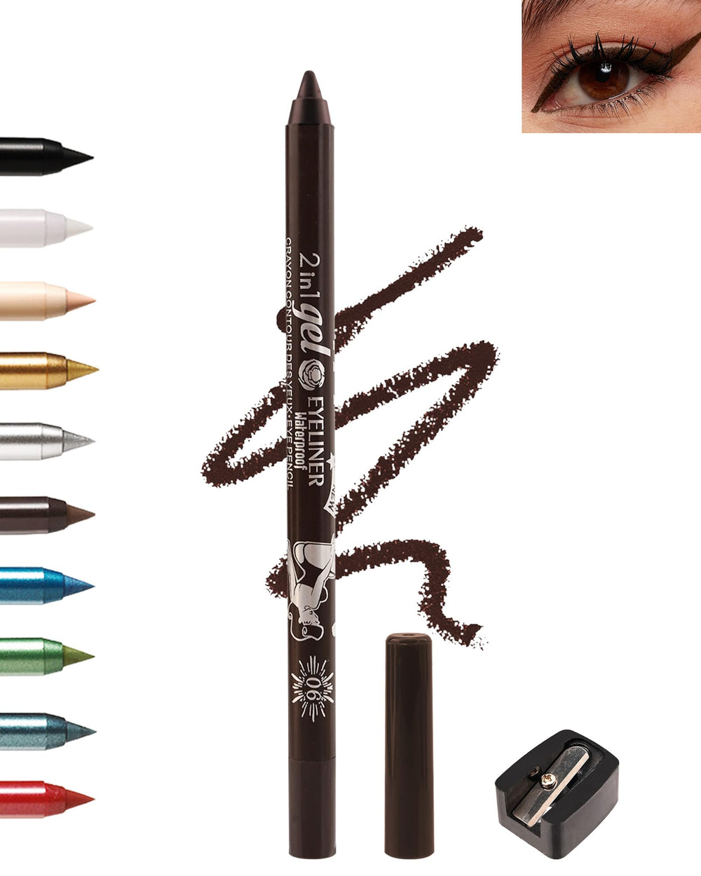 Lestpola eyeliner front packaging showing product benefits and brown shade