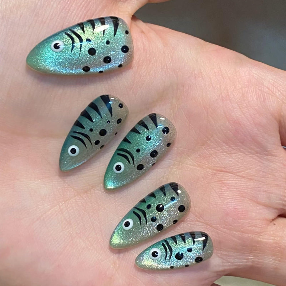 LETSWIN front packaging showing 24-piece fish almond nail set and accessories for quick use