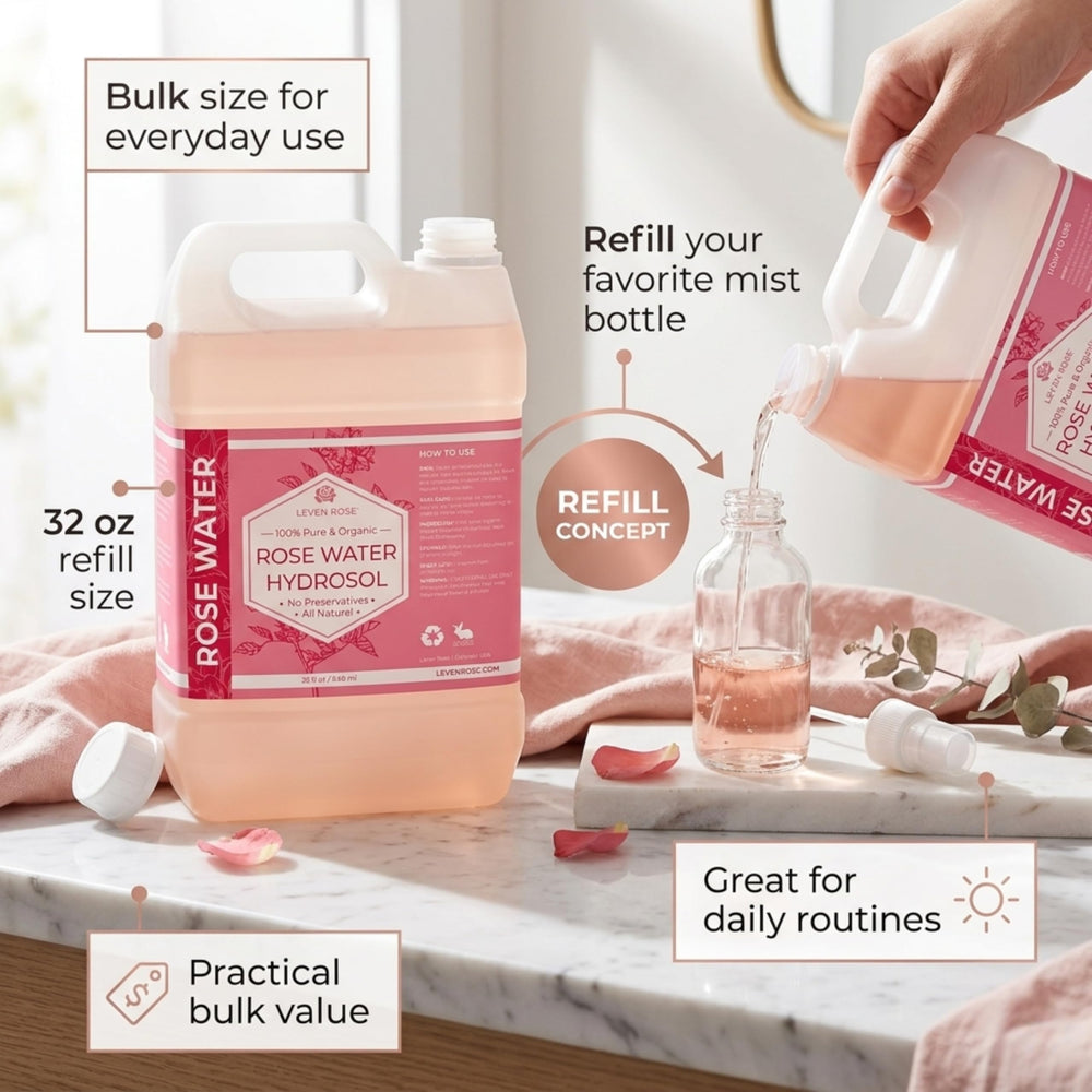 Leven Rose facial mist being sprayed for instant skin hydration and refreshment