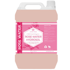 Leven Rose front bottle on vanity showing product and hydration benefit