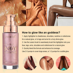 Lezero application on shoulder demonstrating hydrated glow and instant radiance benefit