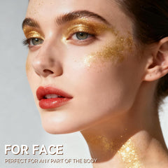 Lezero spraying hair with gold glitter to add dimensional streaks and movement