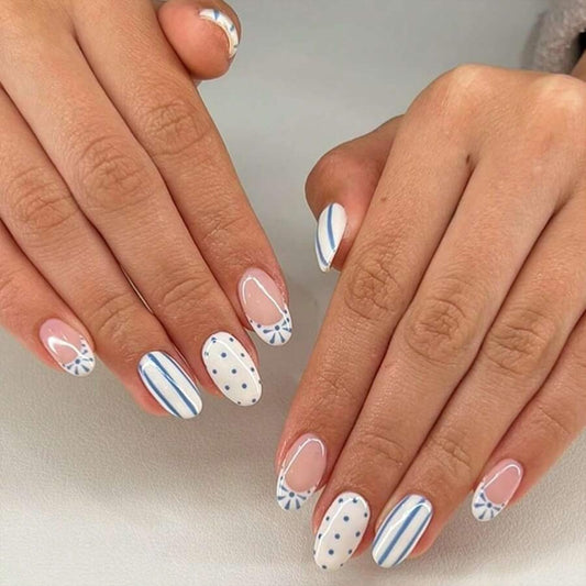 LFAAYYF front packaging showing blue white stripe nails and glossy finish benefit