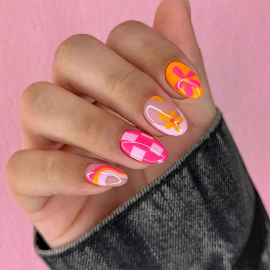 LFAAYYF front packaging showing 24-piece colorful press-on nails and glossy finish