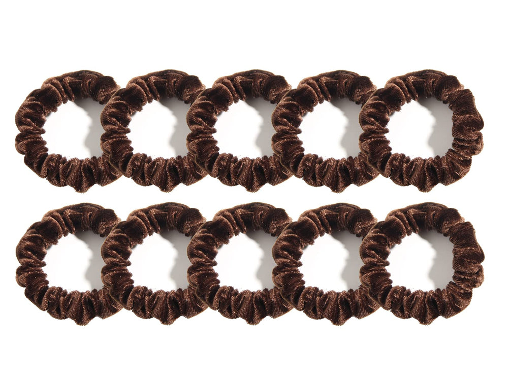 LFOUVRE coffee scrunchies pack front view showing ten ties and neat presentation