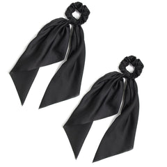 LFOUVRE front view of two black knotted bow scrunchies for polished hold