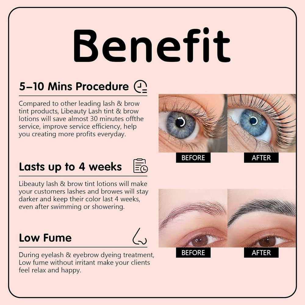 Libeauty product in use on lashes illustrating fast 15-minute tinting benefit