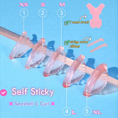 Liber Beauty shield placed on U curl rod demonstrating lash alignment benefit