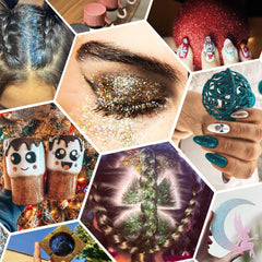 LICOOL GLITTER next to a hand for scale showing compact jars and portability benefit