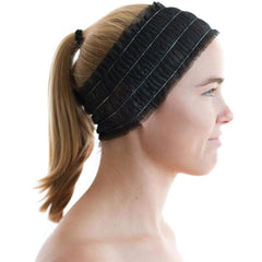 LIFESOFT headband worn during a facial to keep hair away and improve hygiene