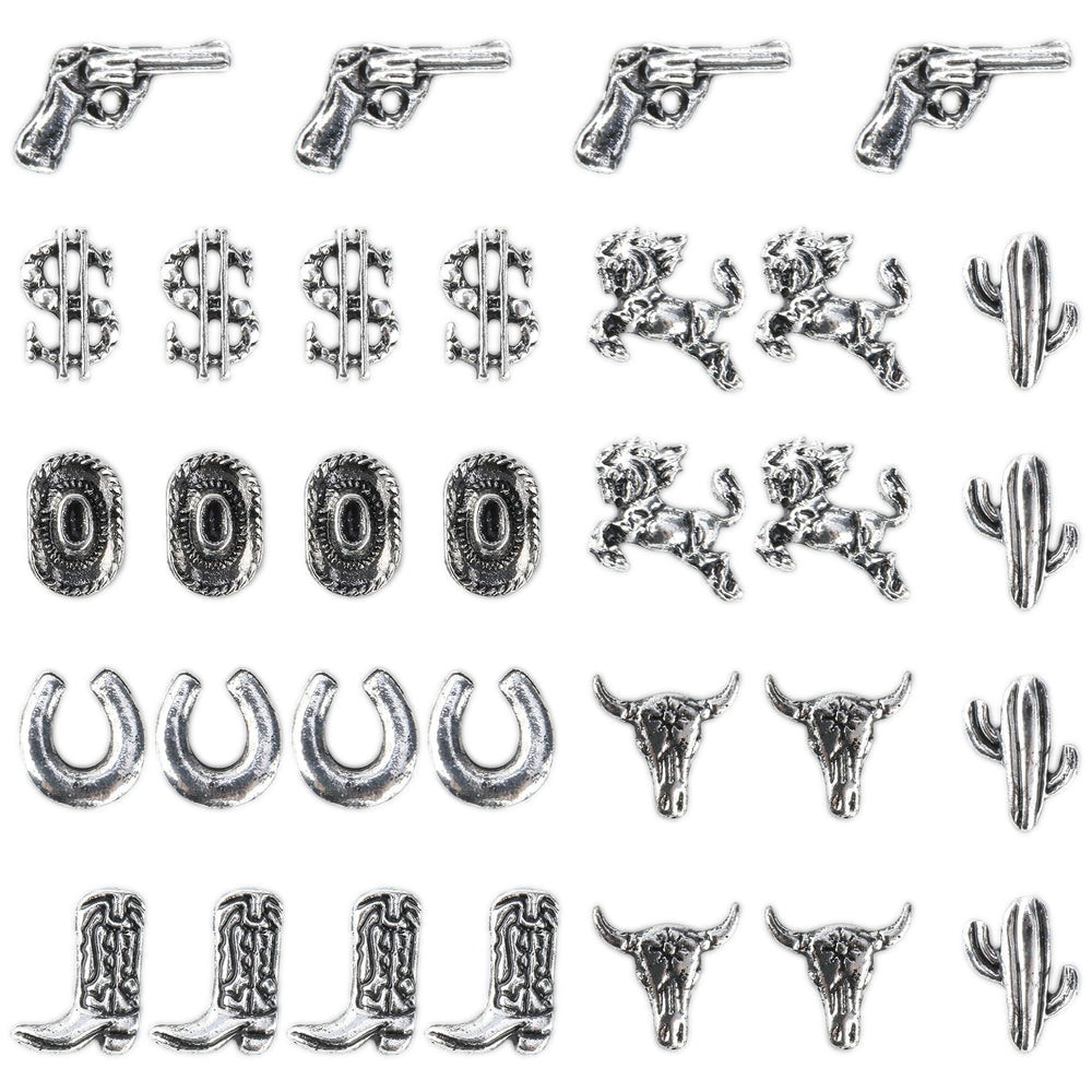 LIKEYO front packaging showing 32 western nail charms and set contents benefit display