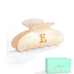 LILIE&WHITE front view of E monogram clip showing elegant styling and secure hold