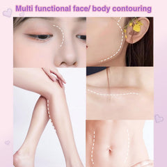 Lilyloria applied on model cheeks showing before and after subtle sculpting