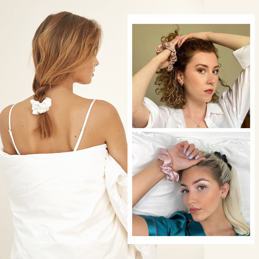 LilySilk scrunchie in a bedroom setting showing gentle night wear and comfort
