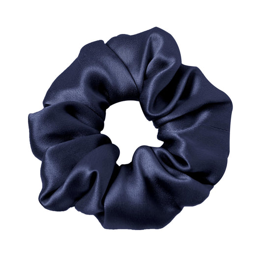 LILYSILK navy scrunchie front view showing smooth finish and secure hold