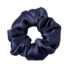 LILYSILK navy scrunchie front view showing smooth finish and secure hold