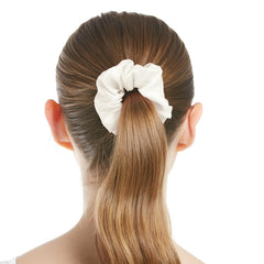 LilySilk scrunchie in a sleek ponytail demonstrating secure, gentle hold