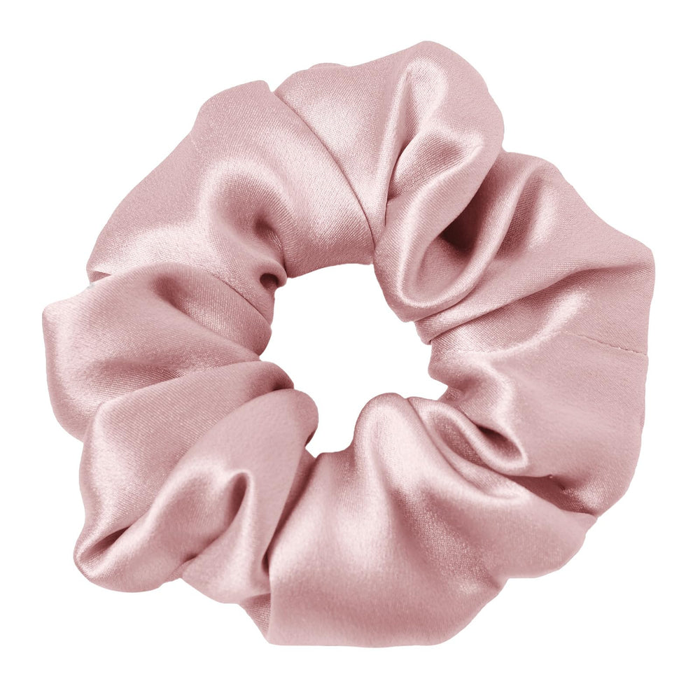 LilySilk rosy pink scrunchie front view shows gentle hold and sheen