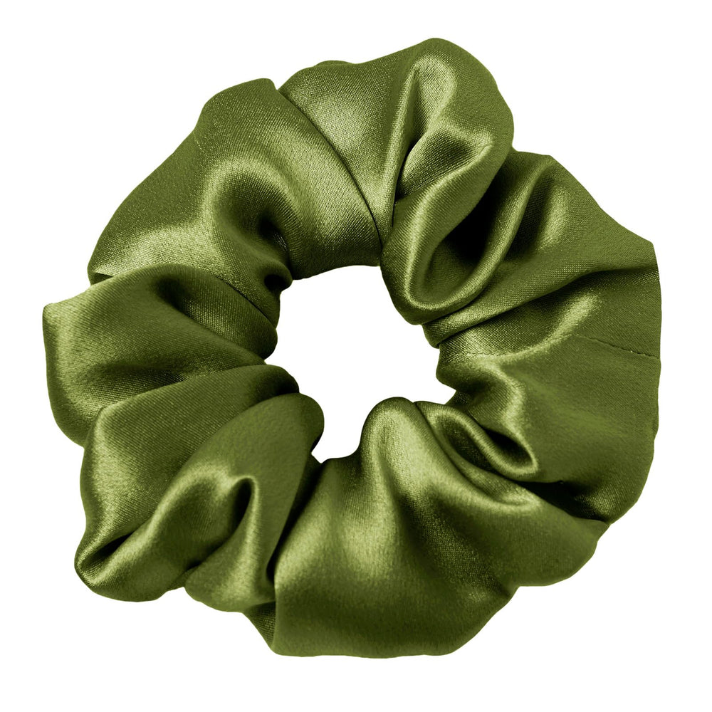LilySilk front view of dark green silk scrunchy showing smooth finish and elegant look