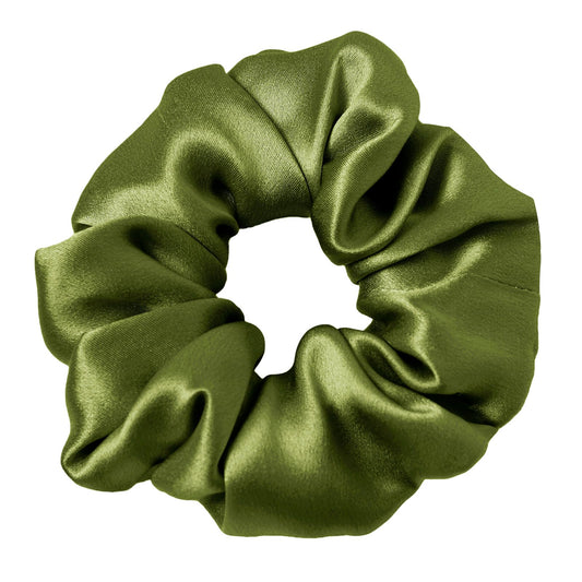 LilySilk front view of dark green silk scrunchy showing smooth finish and elegant look