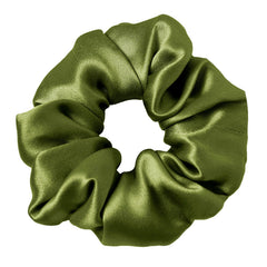 LilySilk front view of dark green silk scrunchy showing smooth finish and elegant look