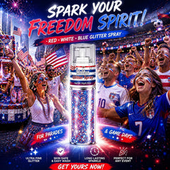 Lingyun spray in use on hair adding patriotic shimmer for festival-ready style