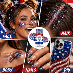 Lingyun glitter stick applied on cheek showcasing bold 4th of July look benefit longevity