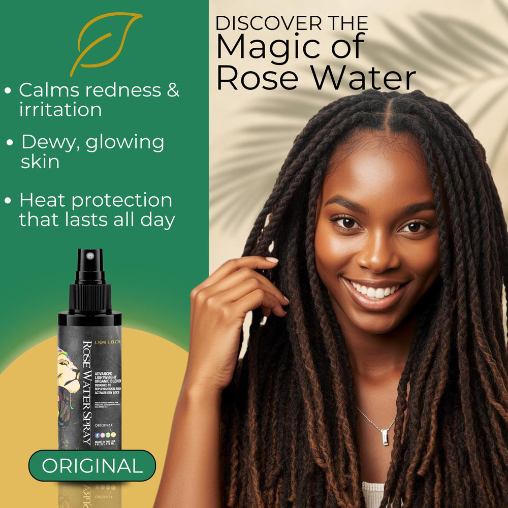 Lion Locs bottle placed in prepared locs demonstrating moisture restoration benefit