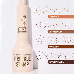 Liopif freckle stamp applied on cheek showing sun-kissed realistic effect