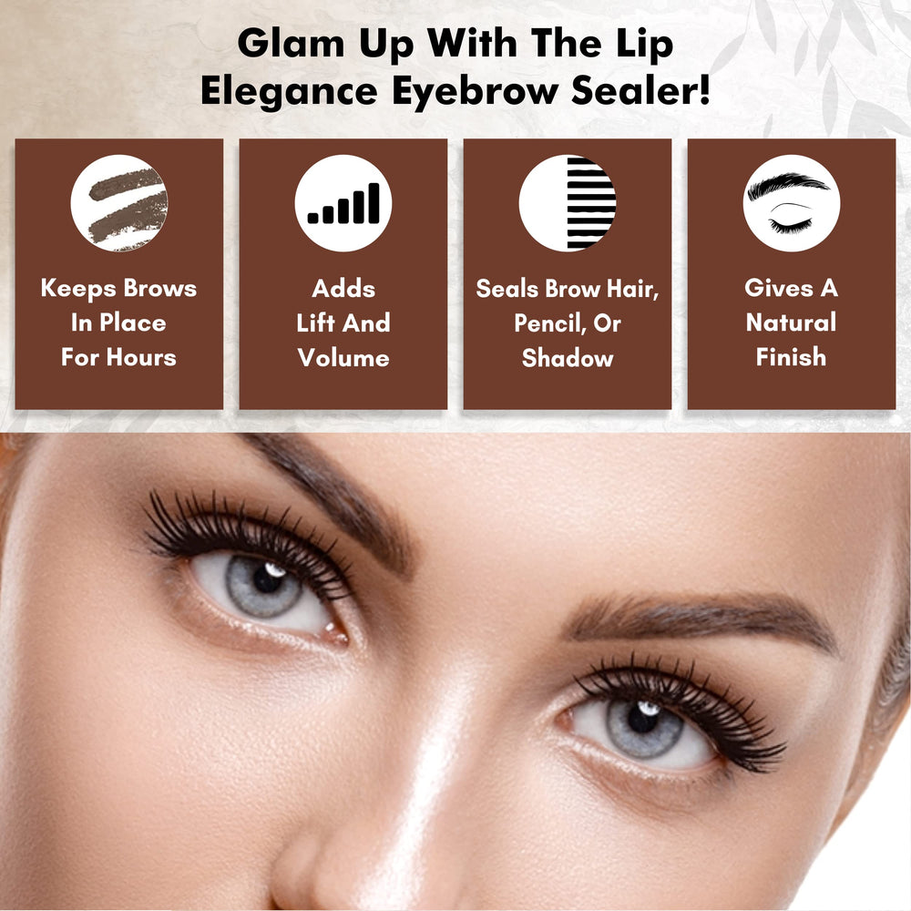 Lip Elegance applied on model brows showing natural hold and smudge-resistant benefit