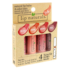 Lip Naturals four shades lined up displaying Blush Adobe Cherry Rose colors