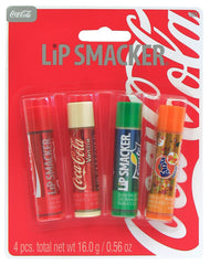 Lip Smacker front packaging showing four soda-flavored balms, fun collectible set