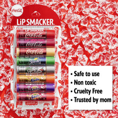 Close-up tubes highlighting Lip Smacker flavor labels and smooth glossy texture benefits