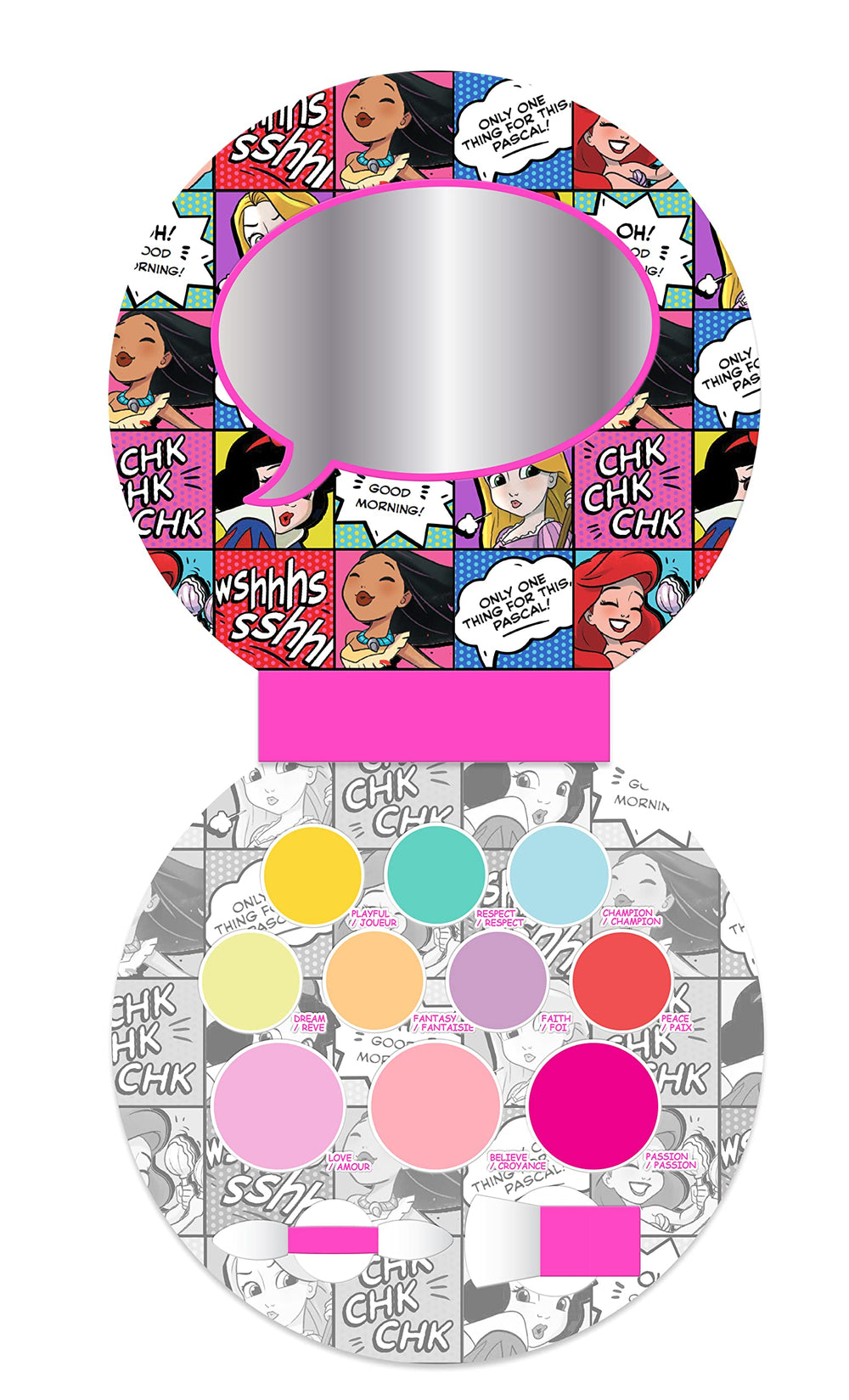 Lip Smacker front packaging showing Disney comic-princess artwork and compact design benefit
