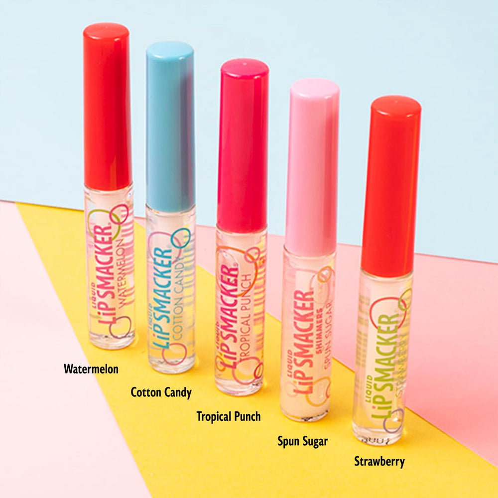 Lip Smacker five tubes arranged to display flavor variety and finish options