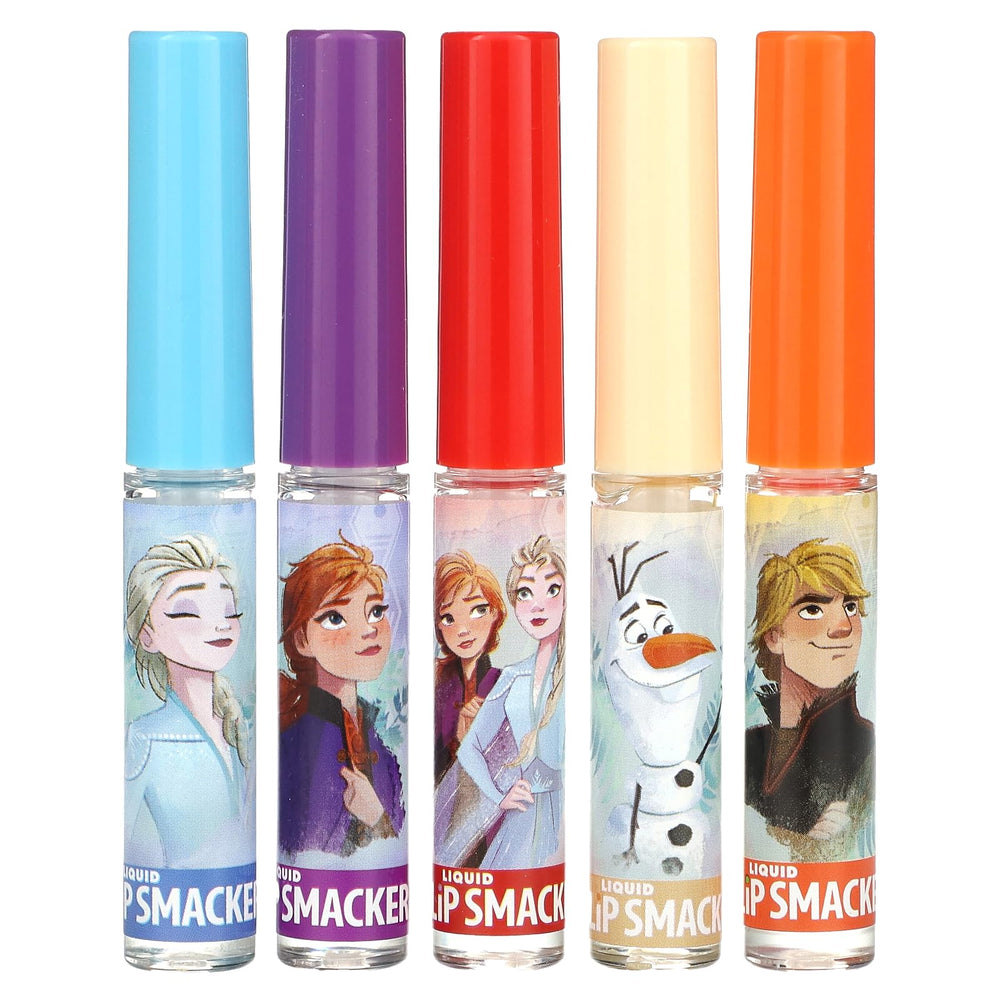 Lip Smacker Frozen 2 front packaging showing five character tubes and flavors, fun gifting benefit