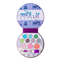 Lip Smacker open palette overhead revealing seven eyeshadows and three blushes for easy selection