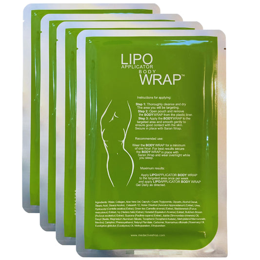 lipo applicator front packaging showing four wraps and benefits