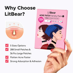 LitBear back-of-pack label showing patch counts and sizes benefit: detailed information