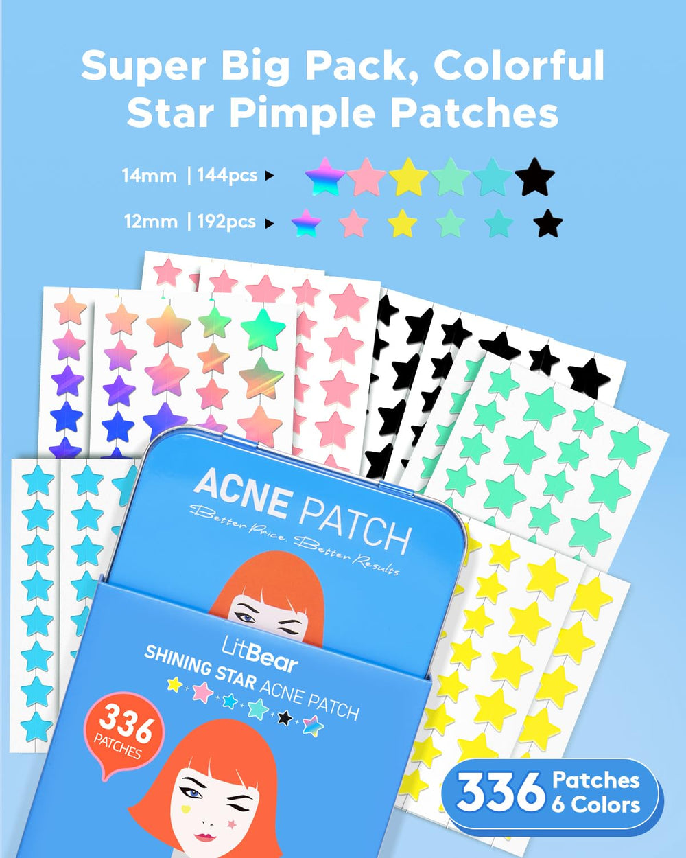 LitBear open case displaying organized sheets of 336 star patches for convenience