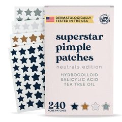 LivaClean front packaging showing neutral star acne patches and quantity benefit