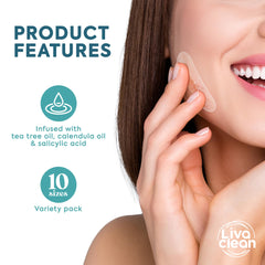 LivaClean label close-up with salicylic tea tree calendula for targeted care